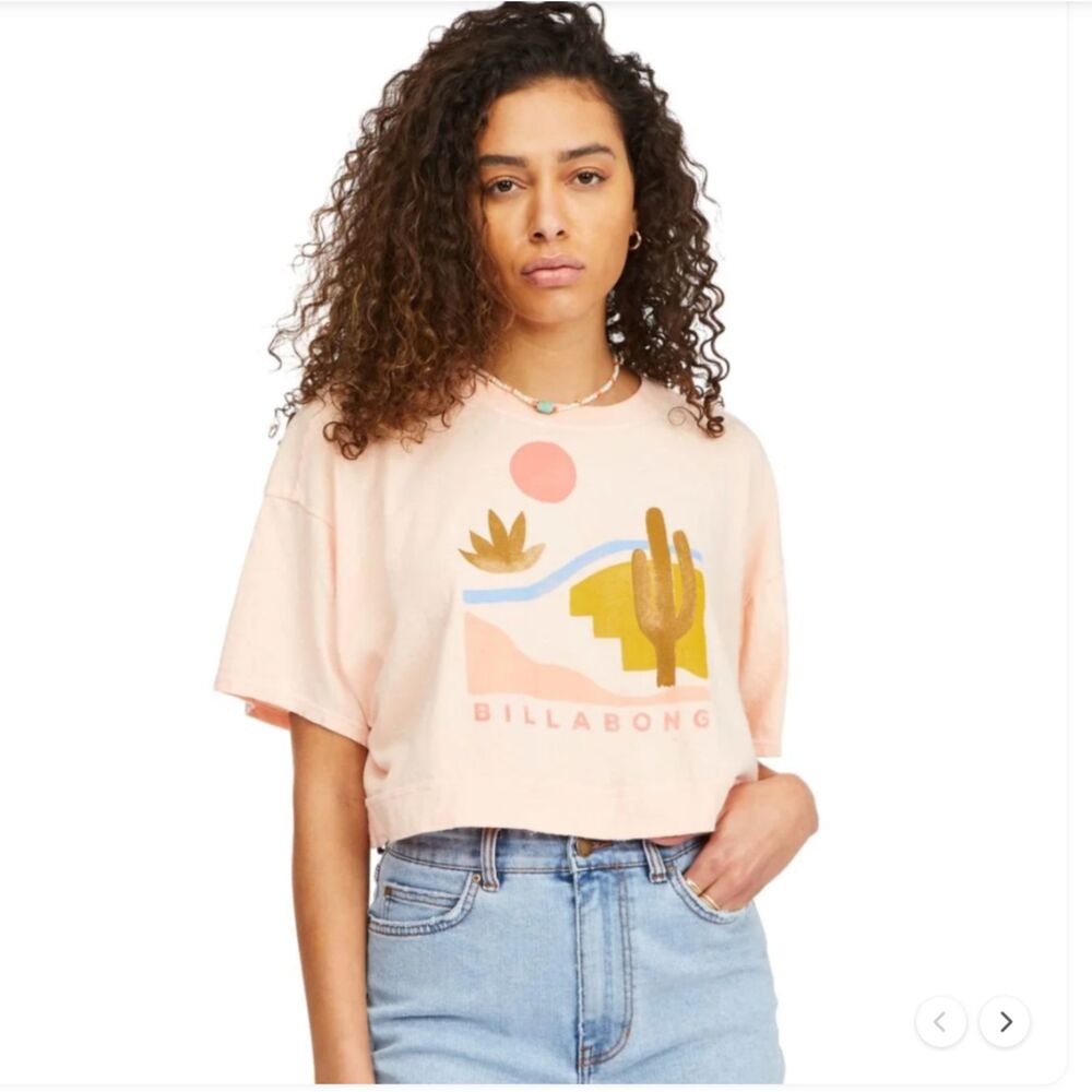 Billabong Only Tee Just Peachy Graphic Cactus Oversized Tee Size Large GUC